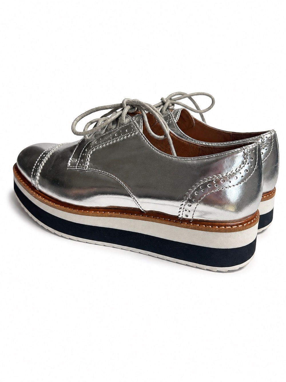 Halogen Size 7.5 Silver Metallic Platform Oxford Brogue Shoes